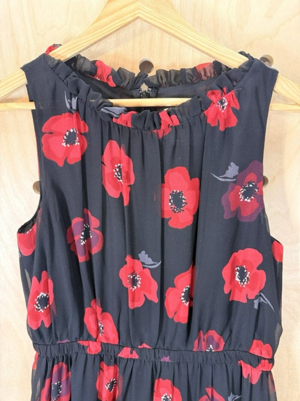 Kate Spade Poppy Chiffon Fit & Flare Mini Dress 6 Ruffles Red Black Silk Floral - Picture 3 of 16